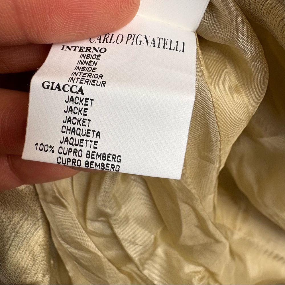 New Carlo Pignatelli Womens Silk Jacket Ruffle Color Sz 14 Gold - Picture 9 of 12